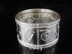 Anneau de serviette en argent sterling rare, Les 4 Nations, Birmingham 1910 Antique