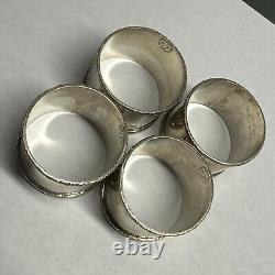 Anneaux de serviette en argent sterling vintage Détails foliaires Mexique signés (4 pièces)