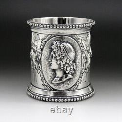Antique 1866 Sterling Silver Médaillon Main Chased Wide Napkin Ring
