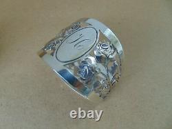Antique Anglais Cutout Roses Sterling Silver Napkin Anneau(s) H Intial Gravure