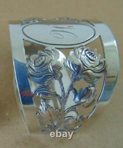 Antique Anglais Cutout Roses Sterling Silver Napkin Anneau(s) H Intial Gravure