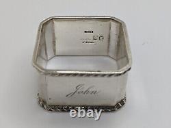 Antique Anglais Sterling Silver Napkin Ring John Nom Gravure, D. 1935
