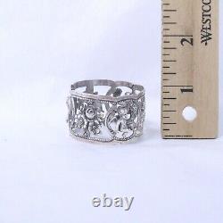Antique Birks W Allemagne Argent Sterling Cherub Et Modèle Floral Napkin Ring