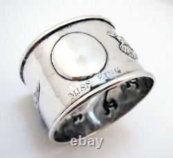 Antique Chinese Export Solid Sterling Silver Nappkin Ring Dragon Chasing Pearl Wk