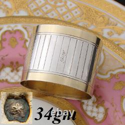 Antique Français 18k Gold Vermeil &. 800 (près De La Livre Sterling) Argent 2 Anneau De Serviette