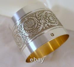 Antique Français Sterling Silver Nappkin Ring Guilloche Style Cartouche 19ème