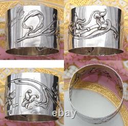 Antique Française Art Nouveau Sterling Silver Napkin Ring Décoration Florale Sinueuse