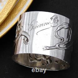 Antique Française Art Nouveau Sterling Silver Napkin Ring Décoration Florale Sinueuse
