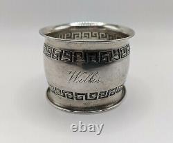 Antique Grec Clé Étrusque Sterling Silver Napkin Ring Willis Nom Gravure