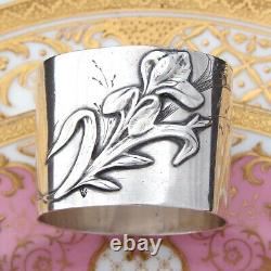 Bague de serviette en argent sterling Art Nouveau français antique, floral sinueux, Laure