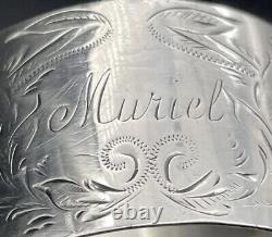 Bague de serviette en argent sterling International Brite Cut avec nom gravé Muriel