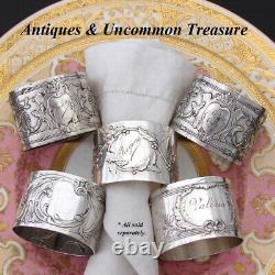 Bague de serviette en argent sterling français ancien, décoration de gui foliacé, Regina