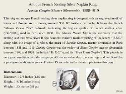 Bague de serviette en argent sterling français antique, Leontine Compère, 1888-1919