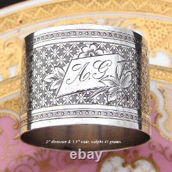Bague de serviette en argent sterling français antique, décoration de style guilloché, A. G