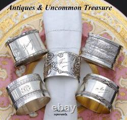 Beau Porte-serviettes français ancien en argent sterling, 2 anneaux, orné de motifs de feuillage
