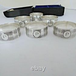 Boxed Set Of Antique Anglais Sterling Silver Napkin Rings P Gravure Initiale