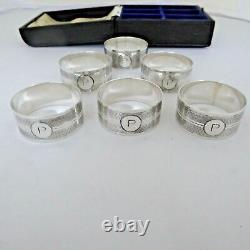 Boxed Set Of Antique Anglais Sterling Silver Napkin Rings P Gravure Initiale