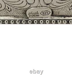 Élégant porte-serviettes orné d'une applique en feuille ciselée faite à la main en argent sterling 925