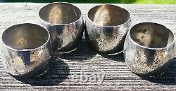 Ensemble De 4 Antique Arts & Artisanats Hammered Hand Sterling Silver Napkin Ring