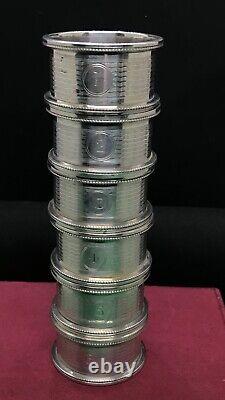 Ensemble antique de 6 anneaux de serviette en argent massif sterling Birmingham 1925 Charles ET