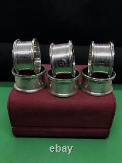 Ensemble antique de 6 anneaux de serviette en argent massif sterling Birmingham 1925 Charles ET