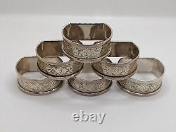 Ensemble de 6 anneaux de serviette en argent sterling anglais antique gravés en D, datant de 1935