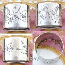 Fine Antique Français 800 (près De La Livre Sterling) Silver 2 Nappkin Ring, Floral, Marie