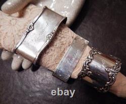 Lot de 3 anneaux de serviette en argent sterling antique, estampillés et gravés, 79,1g, PAS de la ferraille
