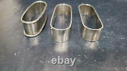 Lot de 3 anneaux de serviette en argent sterling vintage, 80 grammes