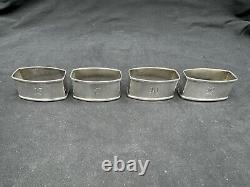 Lot de 4 anciens anneaux de serviette en argent sterling de la Webster Co. avec monogrammes, 70 grammes.