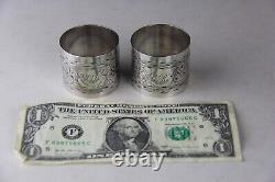 Paire d'anciens anneaux de serviette en argent sterling victorien américain avec monogramme 2,35 ozt