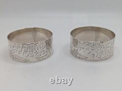 Paire d'anneaux de serviette en argent sterling anglais antique, cartouche vierge datée de 1904