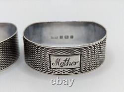 Paire vintage d'anneaux de serviette en argent sterling anglais des années 1960 pour papa et maman