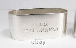 Paire vintage de bagues de serviette en argent sterling Gorham USA US Navy USS Loggerhead JEM