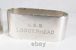 Paire vintage de bagues de serviette en argent sterling Gorham USA US Navy USS Loggerhead JEM