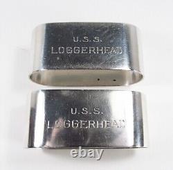 Paire vintage de bagues de serviette en argent sterling Gorham USA US Navy USS Loggerhead JEM