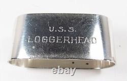 Paire vintage de bagues de serviette en argent sterling Gorham USA US Navy USS Loggerhead JEM