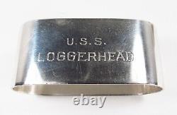 Paire vintage de bagues de serviette en argent sterling Gorham USA US Navy USS Loggerhead JEM