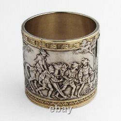 Rare Fontainebleau Napkin Ring Scene De Chasse Gorham Sterling Argent 1882