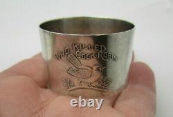 Rare Nourrice Rhyme Paye Baker Argent Sterling Qui A Tué Cock Robin Napkin Ring