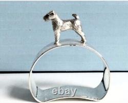 Rares anneaux de serviette en argent sterling antique avec chien