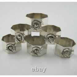 Six bons anneaux de serviette en argent sterling de forme octogonale